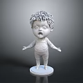 Man 3D Statue Model With Spiky Hair Open Mouth And Overalls On Base