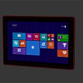Portable Tablet With Black Frame Displaying Start Interface And Colorful App Icons On Blue Screen