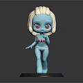 Blue Cartoon Character with White Hair Red Eyes 3D Model Standing on Gray Base