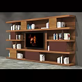 Modern Wooden TV Cabinet Interior With Bookshelves Decorative Vases And Storage