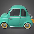 Teal Vintage Small Car with Round Headlights Black Windows and Yellow Rims