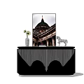 Modern Entryway Console Table With Black Geometric Design Vase Flowers And Horse Decor