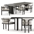 Modern Minimalist Dining Table Set With Black Frame And Upholstered Armrest Chairs 3d model