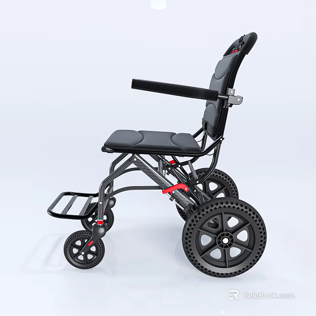 Lightweight Black Folding Wheelchair With Large Wheels Ergonomic Seat And Frame 3d model 