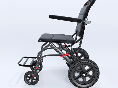 Lightweight Black Folding Wheelchair With Large Wheels Ergonomic Seat And Frame 3d model
