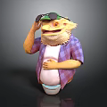 Chubby Lizard Character Wearing Purple Plaid Shirt White T-shirt Green Hat And Sunglasses With Diaper