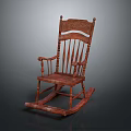 Vintage Wooden Carved Red Toned Leisure Rocking Chair with Armrests and Rocking Legs