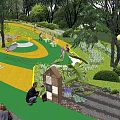 Modern children's activity area height difference landscape plant popular science flower border railing 3d model