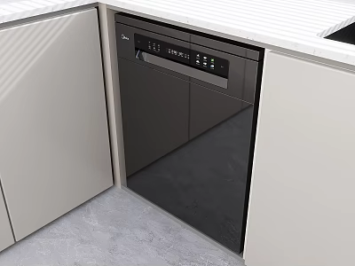 Modern Kitchen Interior With Built in Black Dishwasher And Sleek Cabinetry Design 3d model