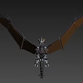 Mythical Flying Dragon With Mechanical Body And Brown Extended Wings 3d model