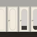 Modern White Hinged Doors with Paneled and Ribbed Glass Designs and Golden Handles