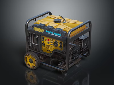 Portable Yellow Black Generator With Wheels And Powerful Engine Control Panel 3d model