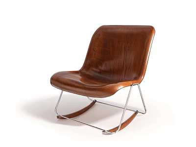 Modern Brown Wooden Leisure Chair With Metal Frame Rocking Structure 3d model
