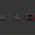 Gray Camouflage Green and Red Toy Cars with Open Doors Displayed on Dark Surface