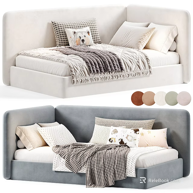 Cozy Kids Bed With Plush Pillows Soft Blanket And Multiple Color Options 3d model 