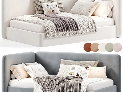 Cozy Kids Bed With Plush Pillows Soft Blanket And Multiple Color Options 3d model