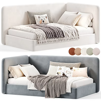 Cozy Kids Bed With Plush Pillows Soft Blanket And Multiple Color Options 3d model
