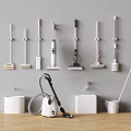 Wall Mounted And Floor Standing Cleaning Tools Including Mops Brooms Vacuum And Buckets