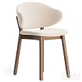 Modern Beige Upholstered Leisure Chair With Curved Backrest And Wooden Legs