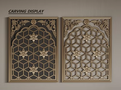 Elegant Carving Display With Intricate Floral Patterns And Geometric Lattice Decorative Panels 3d model