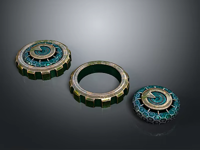 Circular Mechanical Gear Components with Metallic Rim and Blue Center Design 3d model