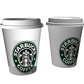 Two White Starbucks Coffee Cups With Lids And Brand Logo Design