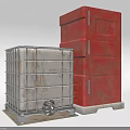 Public Facility Chemical Storage Container With Metal Frame And Red Storage Bin 3d model
