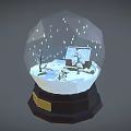 Decorative Snow Globe Ornament Set With Small Cottage Snow Scene And Base