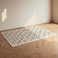 Square Rug Featuring Geometric Pattern On Herringbone Wooden Floor With Natural Light 3d model