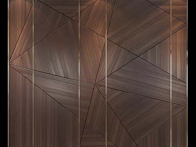 Dark Brown Wooden Wall Paneling With Modern Geometric Patterns And Metallic Lines 3d model