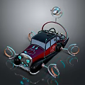Vintage Style Car With Unique Design Glowing Elements Circular Wheels And Roof Mounted Device