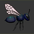 Detailed Blue Bee Character With Transparent Pink Patterned Wings And Black Legs