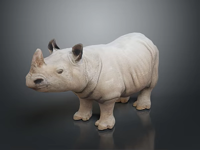 White Rhinoceros Sculpture Model Standing On Smooth Surface With Gray Background 3d model