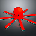 Red Cartoon Octopus With Blue Edge Tentacles On Dark Reflective Background 3d model
