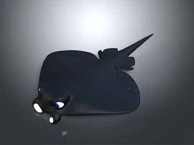 Cute Black Cartoon Ray Marine Animal With Big Shiny Eyes And Playful Appearance 3d model