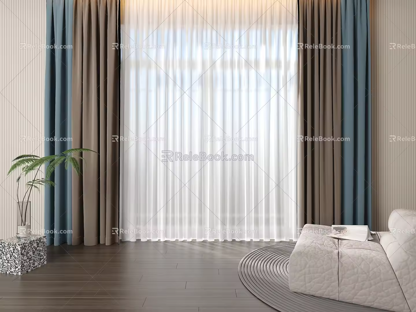 Modern color matching curtain gauze curtain lazy sofa 3d model