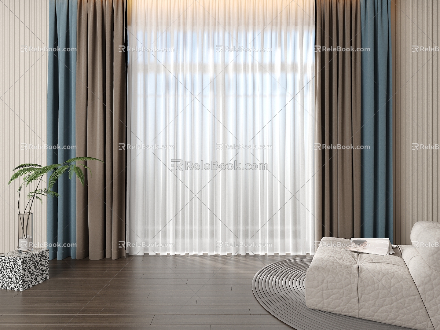 Modern color matching curtain gauze curtain lazy sofa model