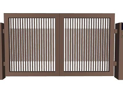 Modern Brown Double Door Entrance Gate With Vertical Slats Design 3d model