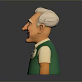 Smiling Man in Green Argyle Vest with Chipper Chief Badge Cartoon Figurine