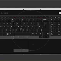 Modern Dell Laptop with Black Screen on Sleek Black Surface and Clear Reflection