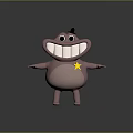 Happy Pink Cartoon Character With Black Hat Yellow Star Big Teeth And Open Arms Standing