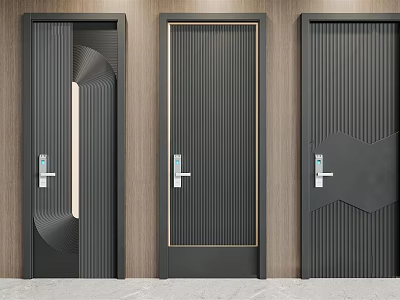 Modern Black Security Doors With Three Different Design Patterns And Sleek Metal Handles 3d model