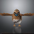 Cartoon Bird With Brown And White Feathers Blue Beak Spread Wings Standing Pose
