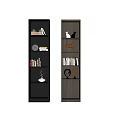 Black And Wooden Shelving Units With Multiple Shelves Holding Books And Decor