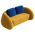 Modern Yellow Two Seater Sofa With Blue Cushions And Rounded Design 3d model
