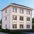 Two Story European Style Detached Villa With White Exterior Black Roof And Arched Windows