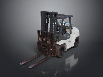 Industrial Heavy Duty Forklift with Metal Forks Operator Cab and Large Wheels 3d model
