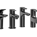 Four Black Modern Faucets With Sleek Design For Bathroom And Kitchen