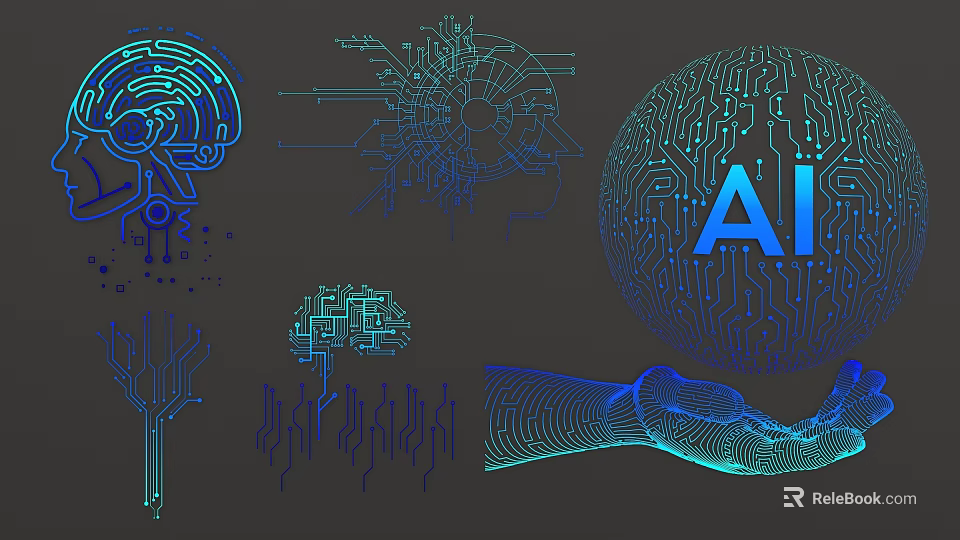 AI Digital Brain Technology With Circuit Network And Tech Elements Design 3d model