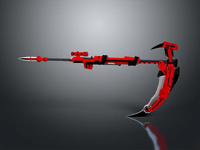 Red Futuristic Weapon With Spear And Scythe Detailed Mechanical Design 3d model